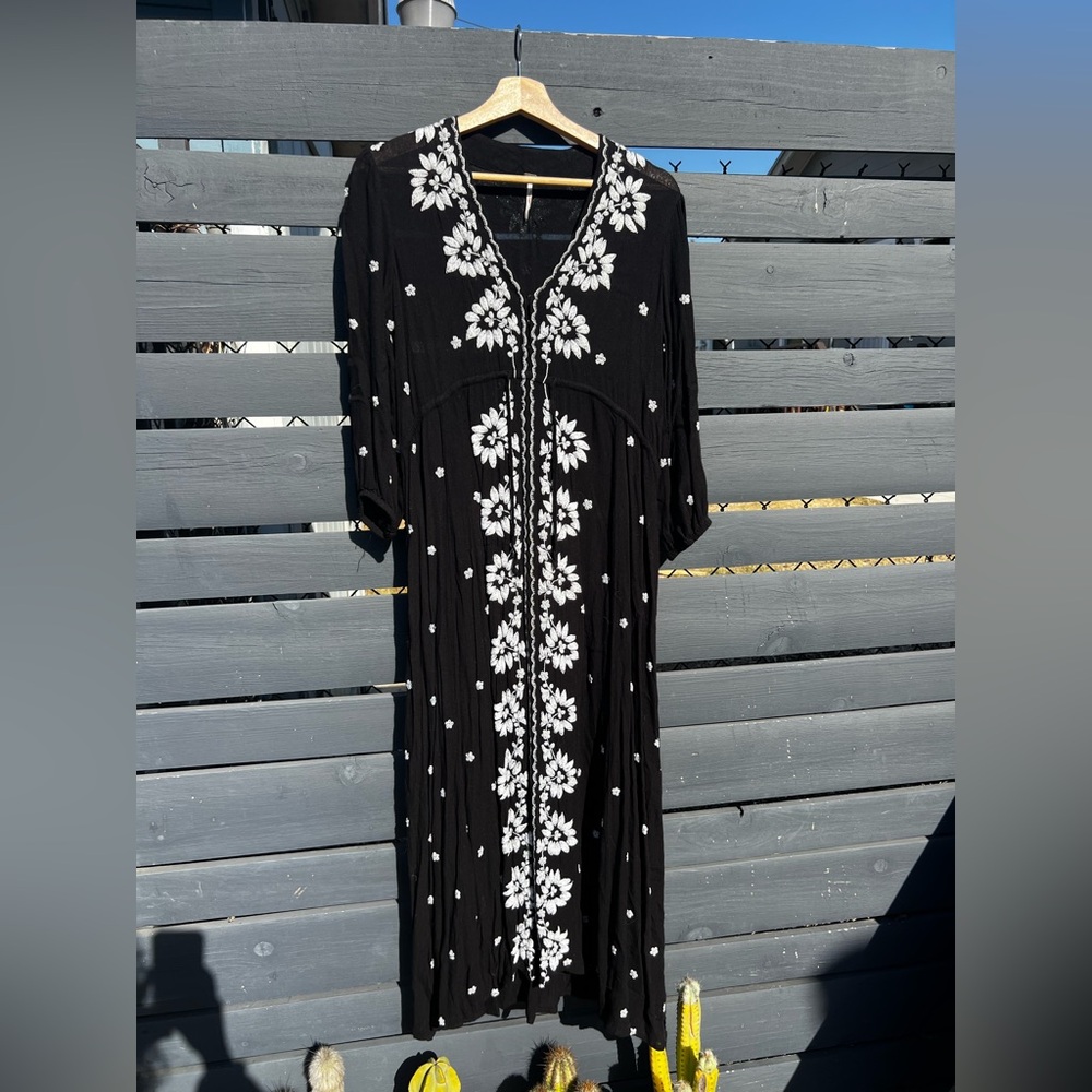 Free People Embroidered Fable Dress in Black, S